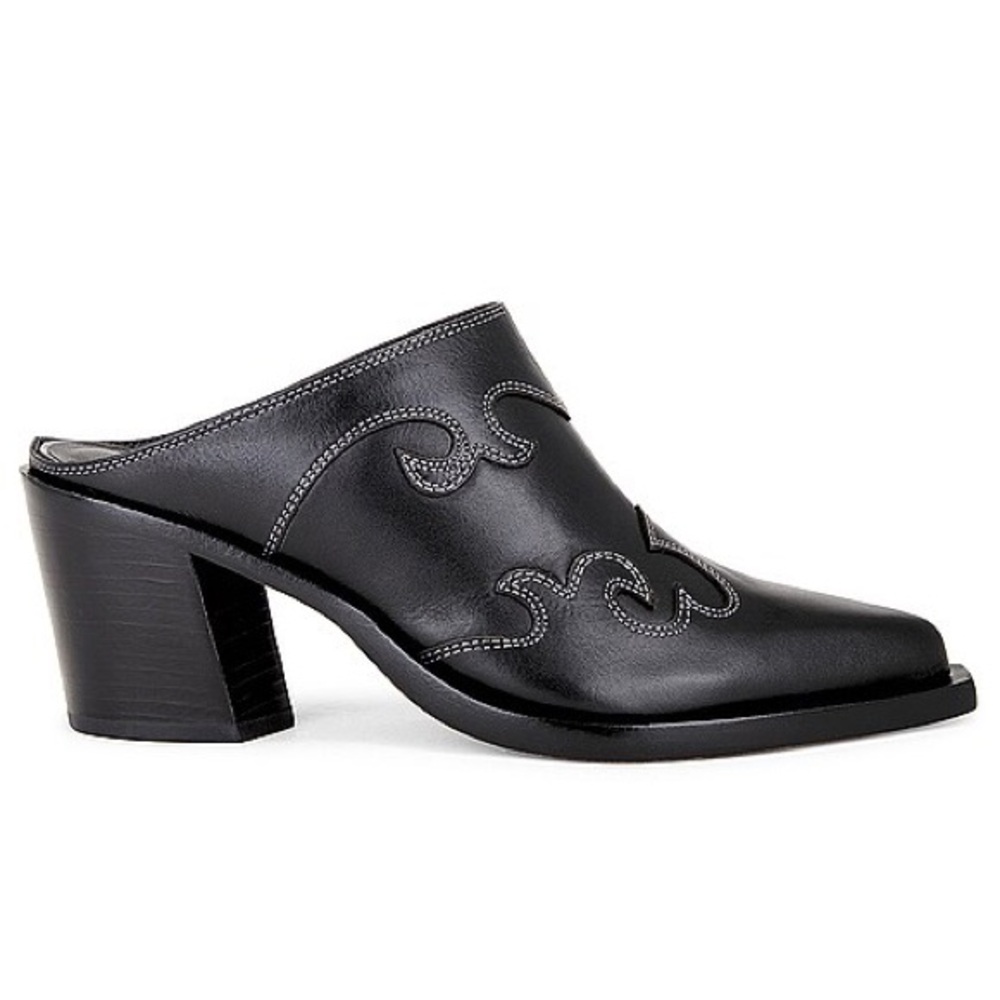 Revolve RAYE Mia Western Leather Mule in Black Size 6
